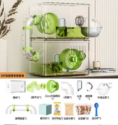 Hamster cage Luxury Grand Villa Transparent acrylic Gold silk Bear Dutch Pig two layer multi-layer combination hamster supplies