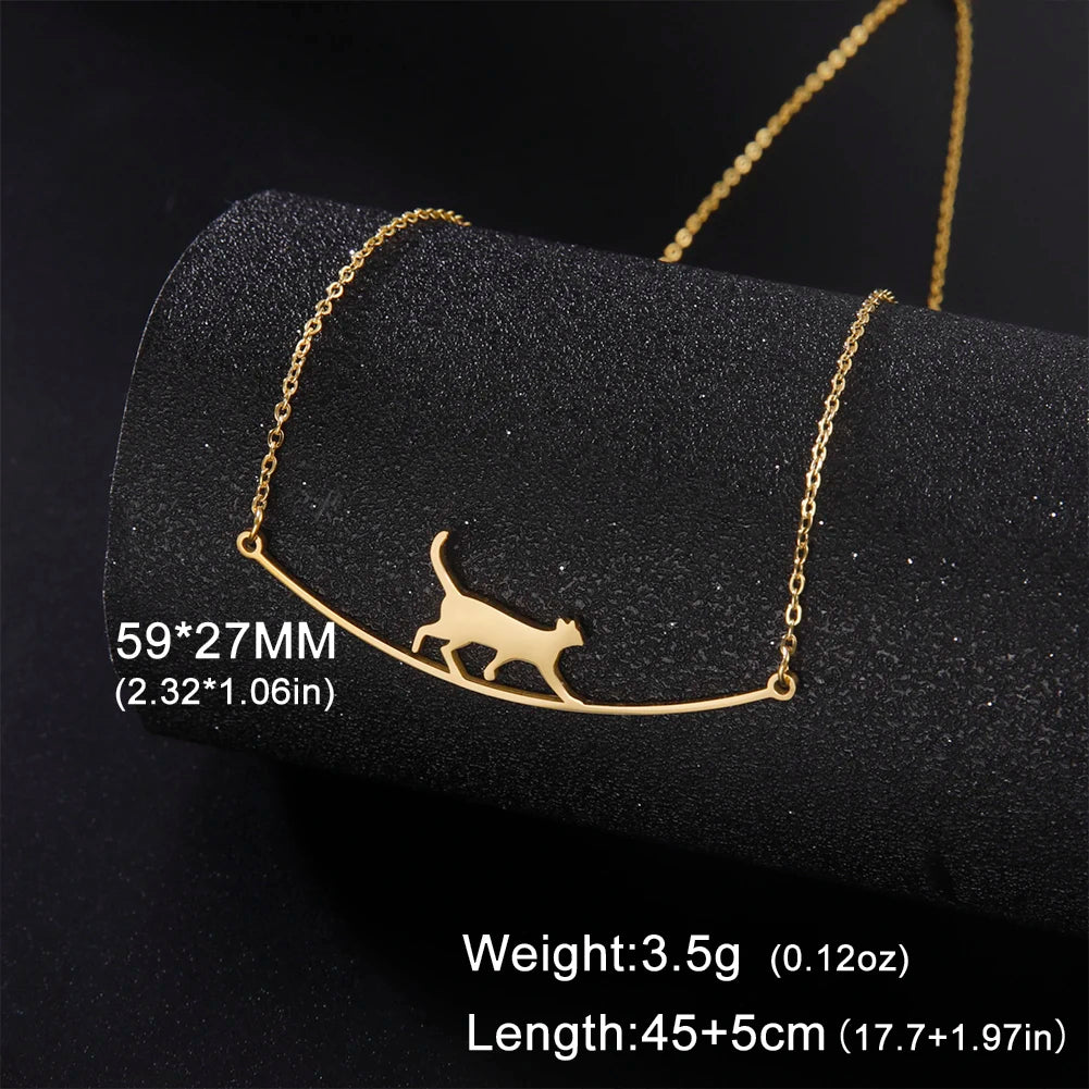 Unift Lovely Cat Pendant Necklace for Women Girl Stainless Steel Neck Chain Choker Pet Kitten Animal Kid Daughter Jewelry Gift