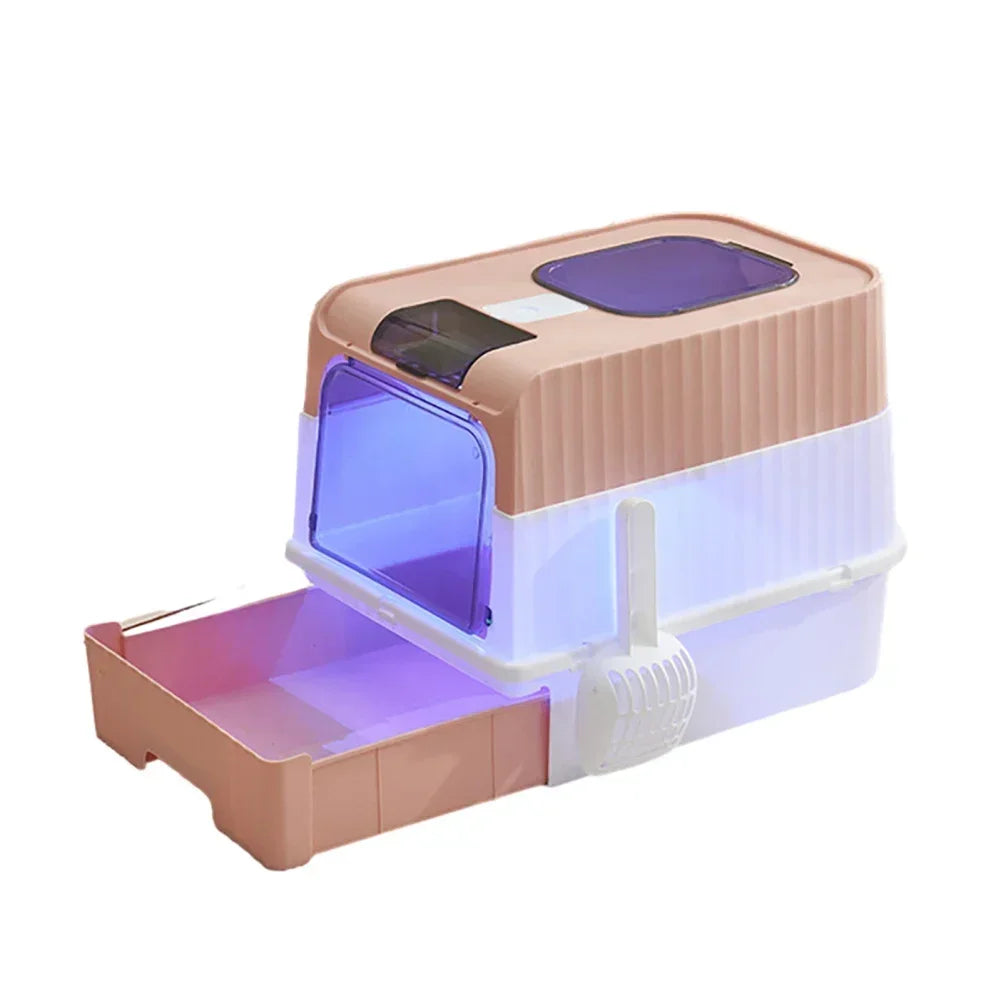 Cat Litter Box With UVC Ultraviolet Function Large Enclosed Top Entry Anti-Splashing Litter Box With Lid Convenient Auto-Off