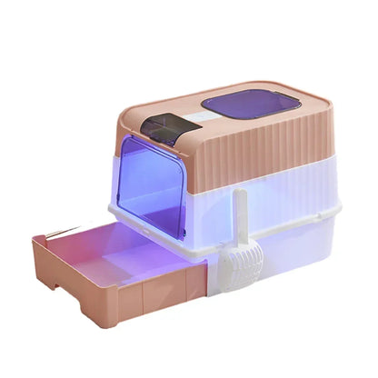 Cat Litter Box With UVC Ultraviolet Function Large Enclosed Top Entry Anti-Splashing Litter Box With Lid Convenient Auto-Off