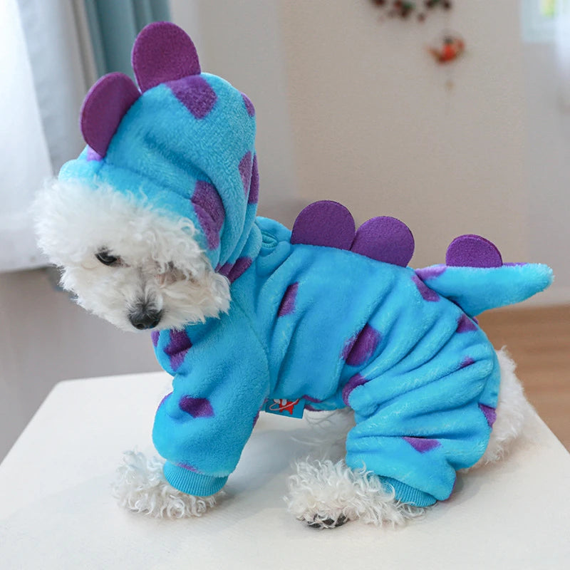 Super Soft Fleece Pet Clothing for Puppy Autumn Winter Plush Warm Dog Overalls Four Legged Dinosaur Unicorn Cosplay Cat Clothing