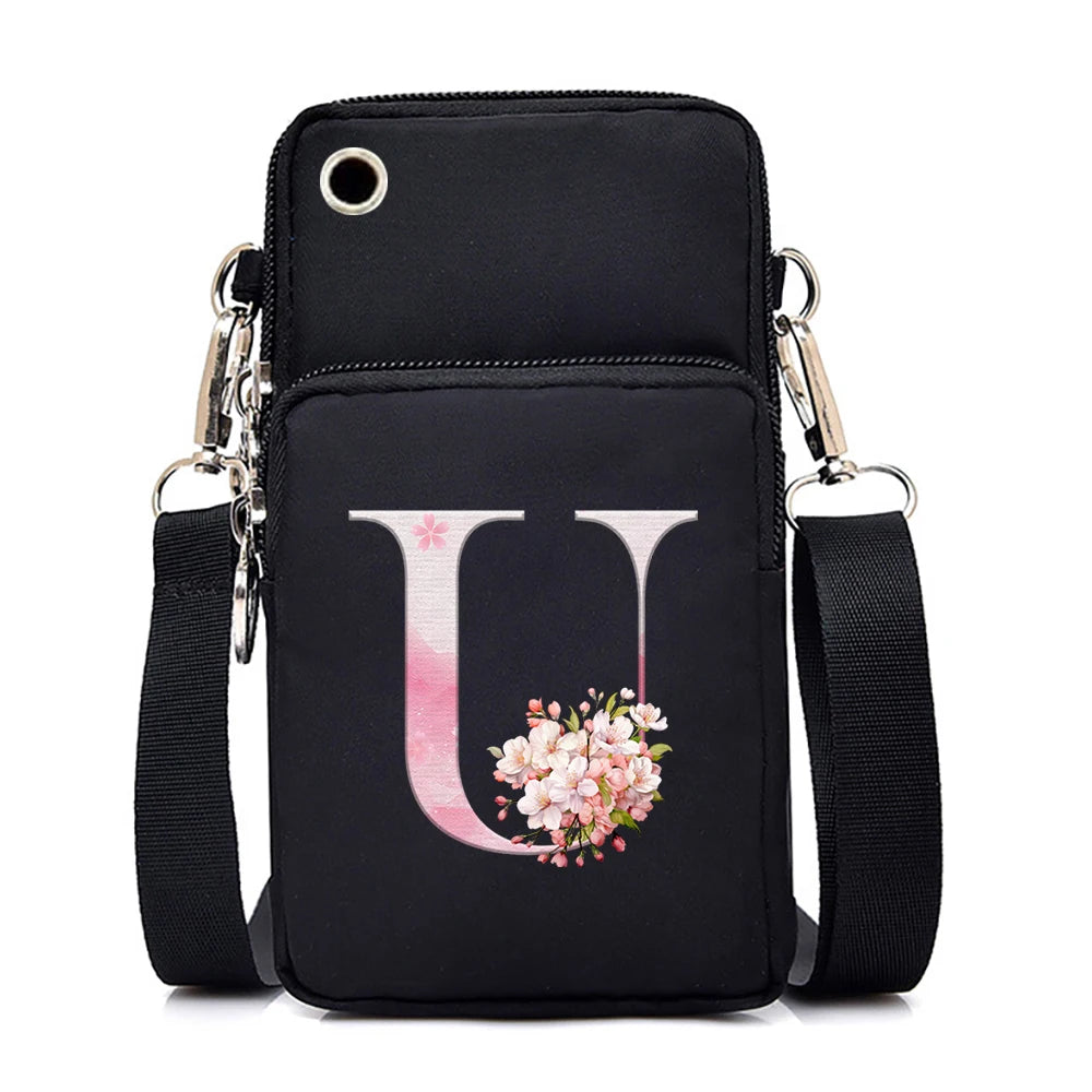 Women‘s Messenger Bag Small Handbag Crossbody Shoulder Wallet for Phone Sakura 26 Alphabet Print Coin Purse Ladies Card Holder