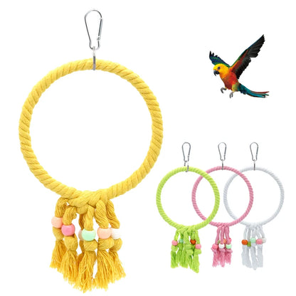 Pet Parrot Birds Cage Toy Parrot Cotton Rope Circle Ring Stand Chewing Bite Hanging Swing Climbing Play Toys