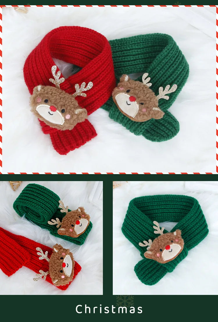 New Pet Knitted Christmas Scarf Cat Dog Yarn Cartoon Elk Snowman Warm Plush Hat Set Dog Accessories for Small Dogs