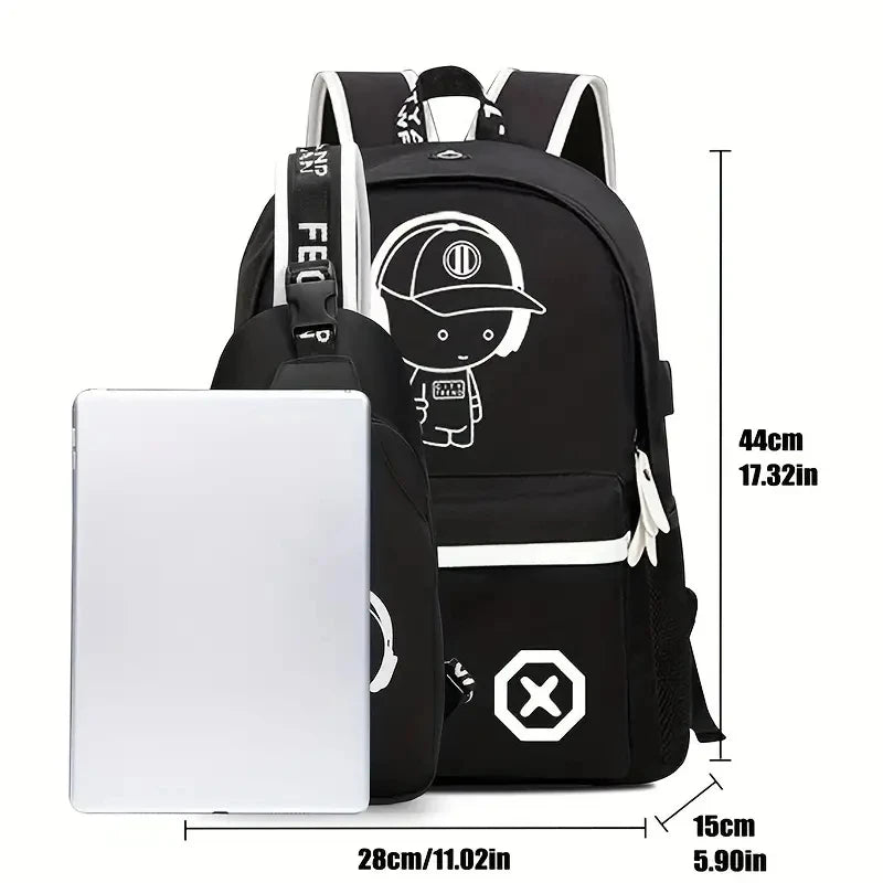 Cool Luminous Backpack Sets Music Boys Women Men USB Outerdoor Laotop Backpack Teens School Bags Capacity Travel Mochilas