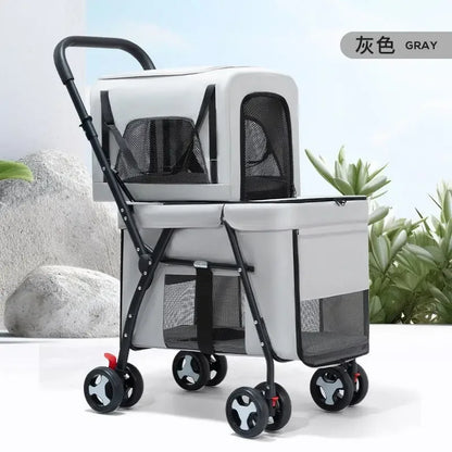 Multifunctional Double-layer Pet Stroller Lightweight and Foldable Travel cat Stroller Detachable Pet Handbag Pet Supplies