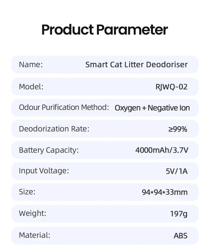 ROJECO Smart Cat Litter Deodoriser 4000mAh Cat Odor Purifier For Cat Litter Box Automatic Pet Toilet Deodorant Purifier Supplies