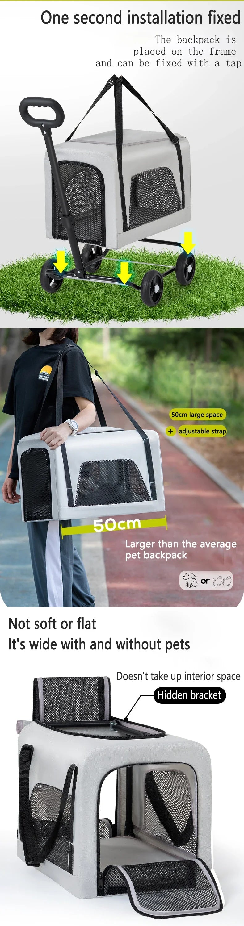 Wholesale Lightweight 4-Wheel Pet Travel Trolley Detachable Dog Stroller Pet Carrier Bag for Cats and Dogs