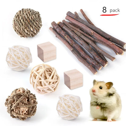 Combination Hamsters Rabbit Rat Toys Hamster Toys Set Pet Rabbit Guinea Pig Parrot Play Molar Wooden Supplies