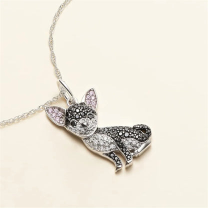 Exquisite Cute Pink Ear Black Chihuahua Pendant Necklace for Women Elegant Pet Puppy Jewelry Animal Accessories Dog Lovers Gift