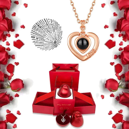 I Love You Necklace With Rose Gifts Box 100 Languages Projection Pendant Jewelry For Girlfriend 2023 New In Romantic Accessories