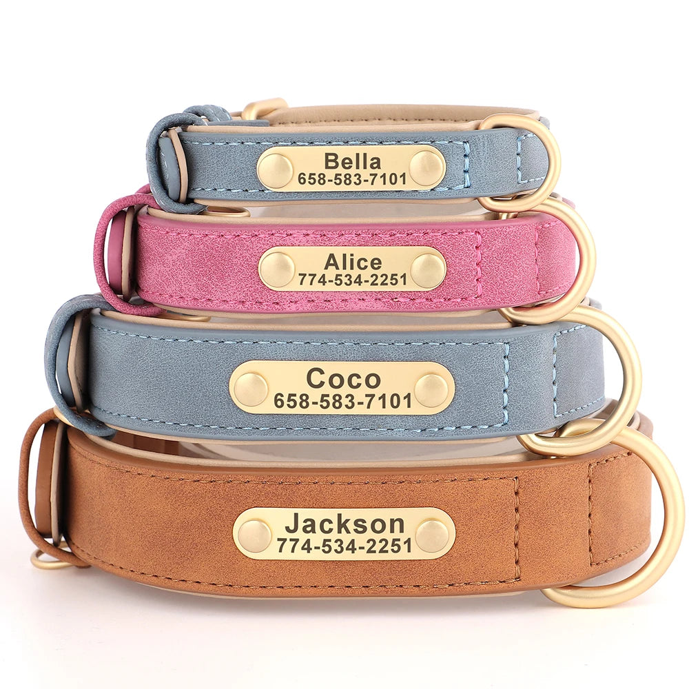 Personalized Dog Collar Custom PU Leather Dog Collars Free Engraved Nameplate Tags For Small Medium Large Dogs Pitbull Labrador - Pets Home Supplies