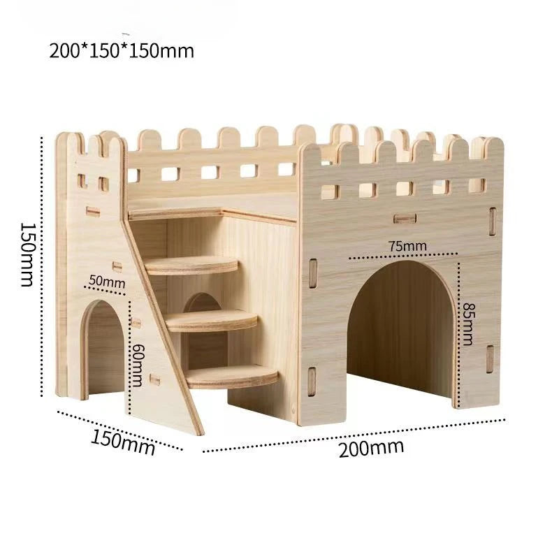 Creative Hamster Nest Wooden Fence Villa Pet Home Supplies Comfortable Sleeping Nest Simple Style Solid Color House Villa