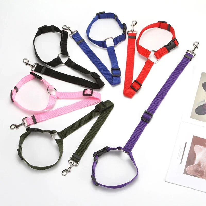 Solid Color Two-in-one Pet Car Seat Belt Nylon Lead Leash Backseat Safety Belt Adjustable Dogs Harness Collar Pet Accessories