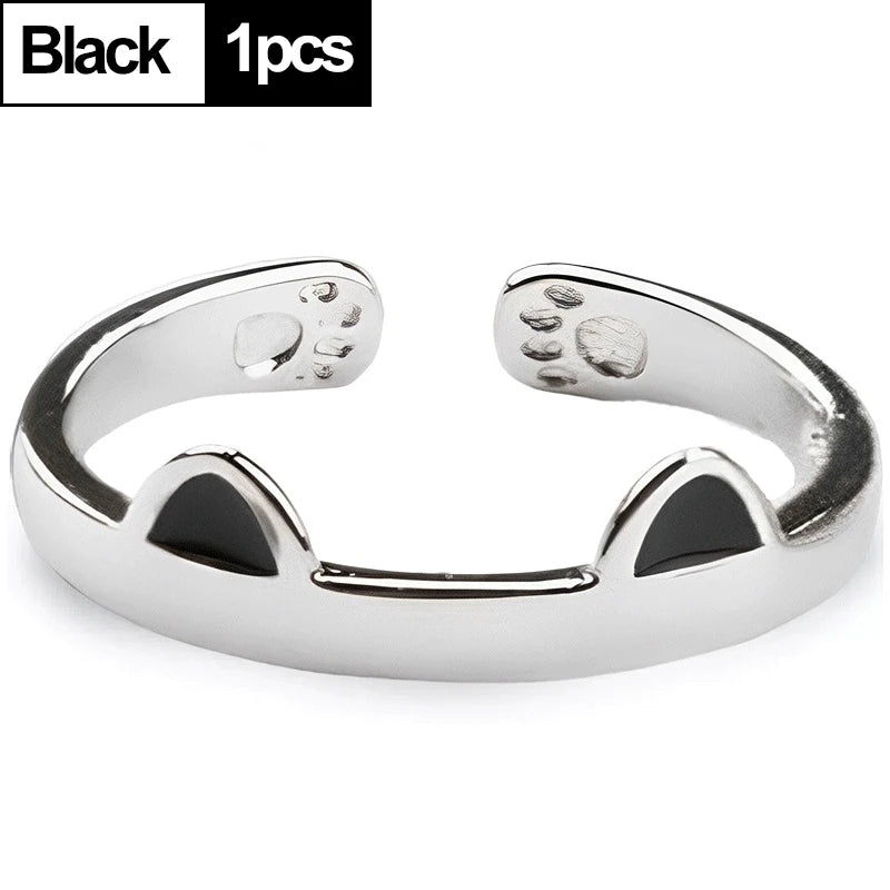 2pcs Y2K Cute Cat Paw Print Ring Women Girls Adjustable Cat Ears Paw Animal Finger Ring Couple Cartoon Little  Gift Jewelry