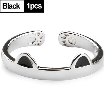 2pcs Y2K Cute Cat Paw Print Ring Women Girls Adjustable Cat Ears Paw Animal Finger Ring Couple Cartoon Little  Gift Jewelry