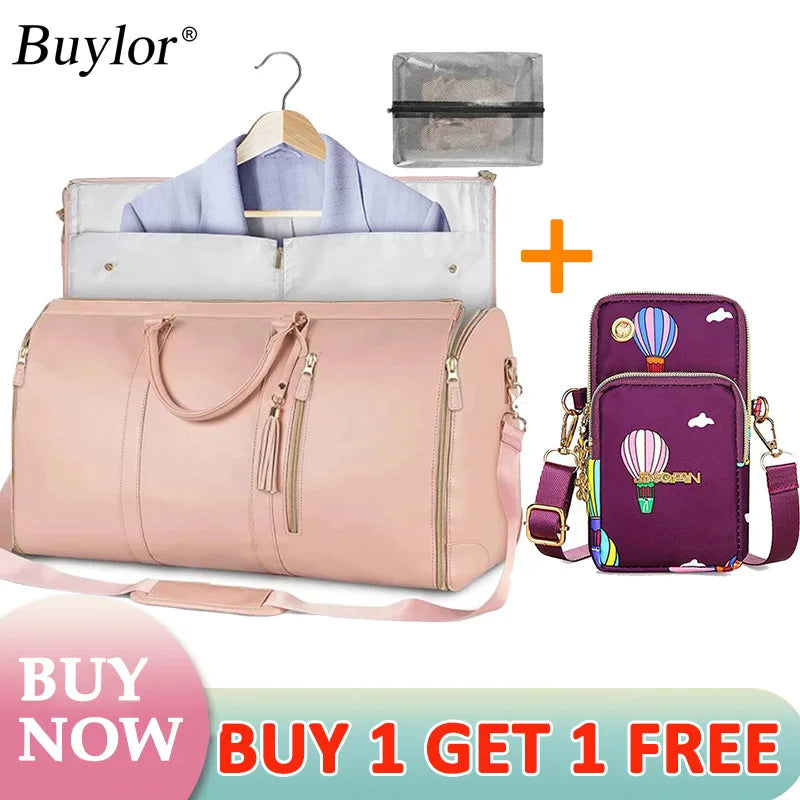 Buylor 2pcs Bags Folding Suit Bag Large Capacity Travel Luggage Bag With Shoe pouch Waterproof Women Handbag Outdoor Fitness Bag