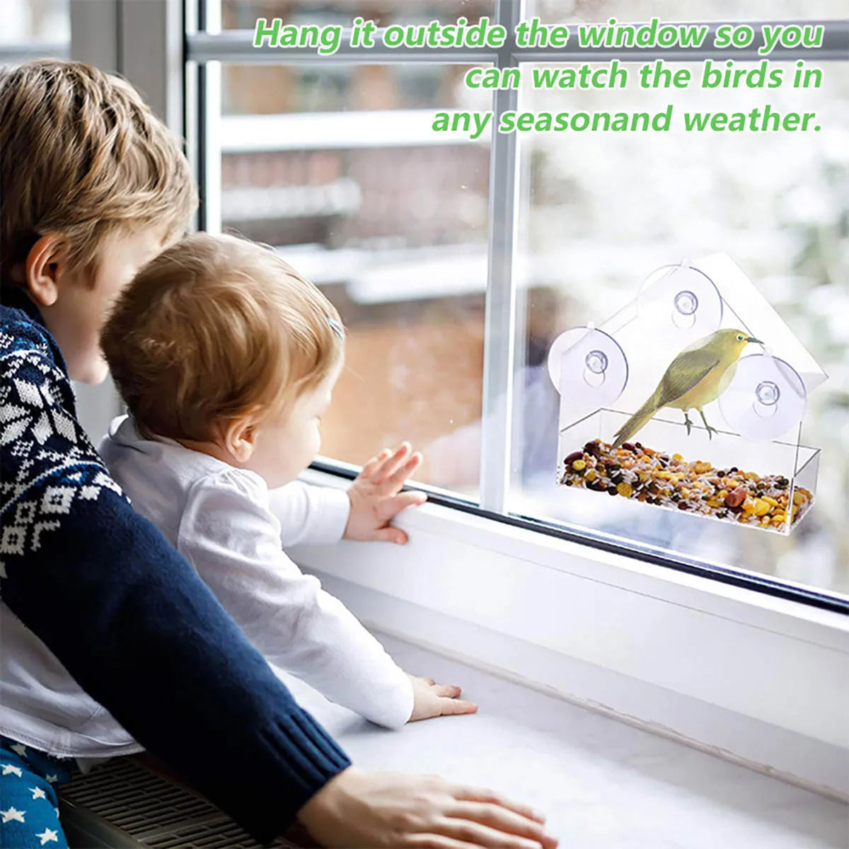 Window Bird Feeder Transparent Removable Outdoor Suction Cups Sliding Feed Tray House Shape Waterproof Squirrel Food Container