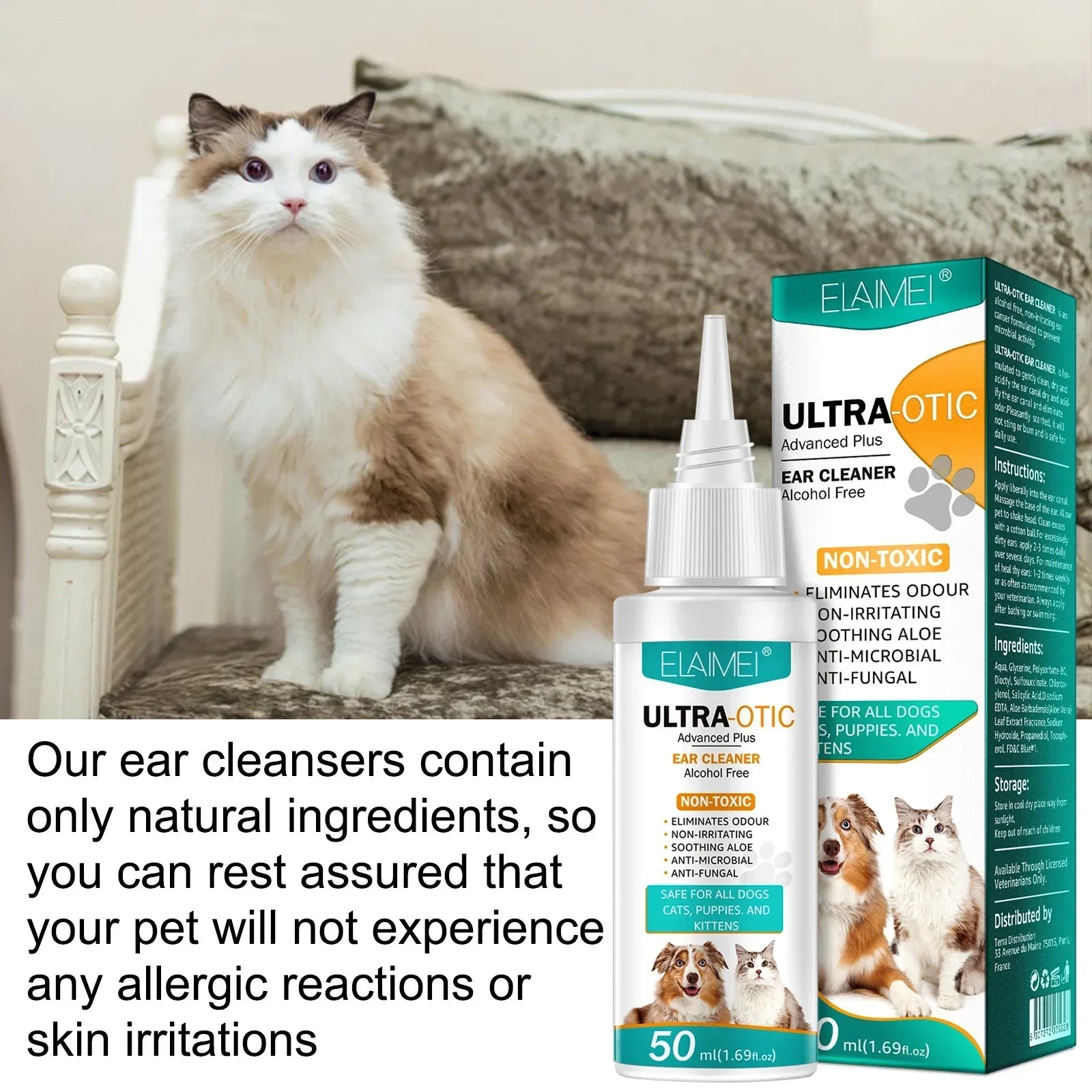 50ml Cat Dog Ear Cleaner Ear Wax Remover Pet Ear Cleaner Non-irritating Ear Cleansing Solution Ear Wash Pet Supplies For ELAIMEI