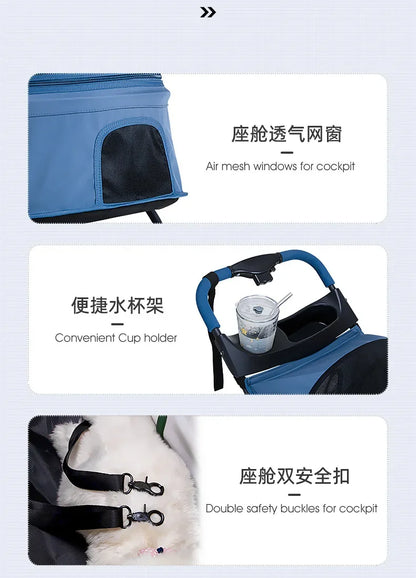 Small and Medium Sized High Landscape Pet Stroller One Click Folding Outdoor Dog Walking Cart Stylish and Breathable Tricycle