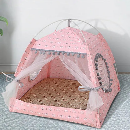 Foldable Cat & Dog Tent Bed – Summer Cave House for Small Pets