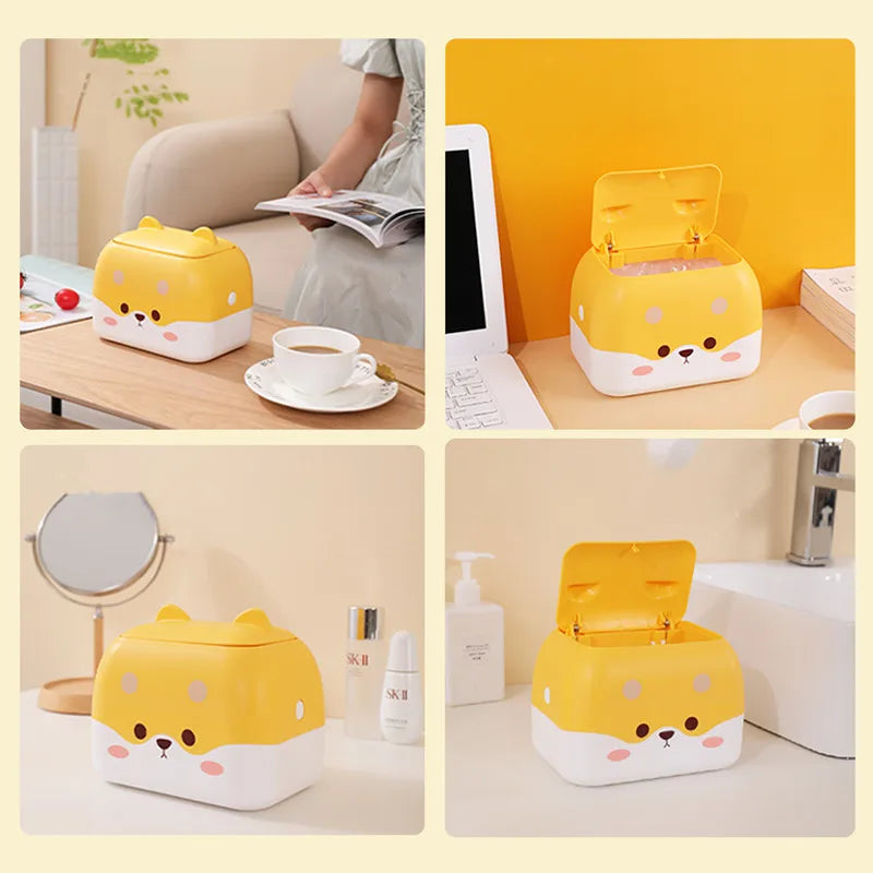 Desktop Trash Can cartoon Dog Waste Bin With Lid Household Mini Bin For Bedside Office  Table Trash Can