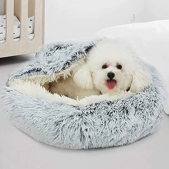 Winter Long Plush Pet Cat Bed Round Cat Cushion House  Warm Cat Basket Cat Sleep Bag Cat Nest Kennel 2 In 1 For Small Dog Cat