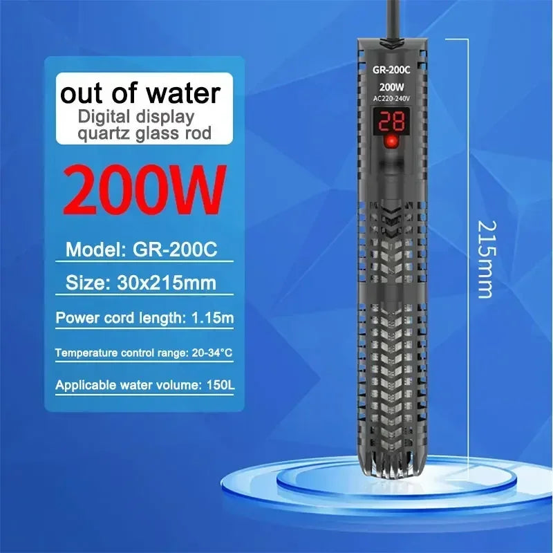 500W Fish Tank Heater Rod Red Parrot Non-explosive Glass Digital Display Aquarium Thermostat Automatic For Heating Water Tanks