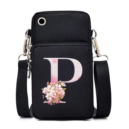 Women‘s Messenger Bag Small Handbag Crossbody Shoulder Wallet for Phone Sakura 26 Alphabet Print Coin Purse Ladies Card Holder
