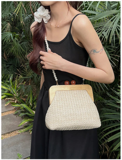 Design Woven Straw Clip Handbags and Purses Shouler Crossbody Bags for Women New Vintage Summer Beach Ladies Messenger Bags
