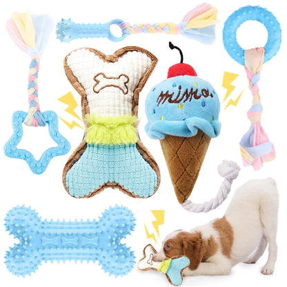 6-piece set of puppy teething toys, small dog chewing toys with ropes, cute soft rubber puppy toy set for cleaning teeth