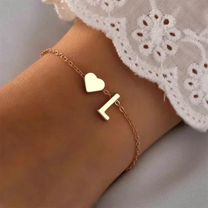 Fashion English Initial Letter Heart Bracelet DIY Personalized Name Bracelets Girls Women Anniversary Jewelry Gifts