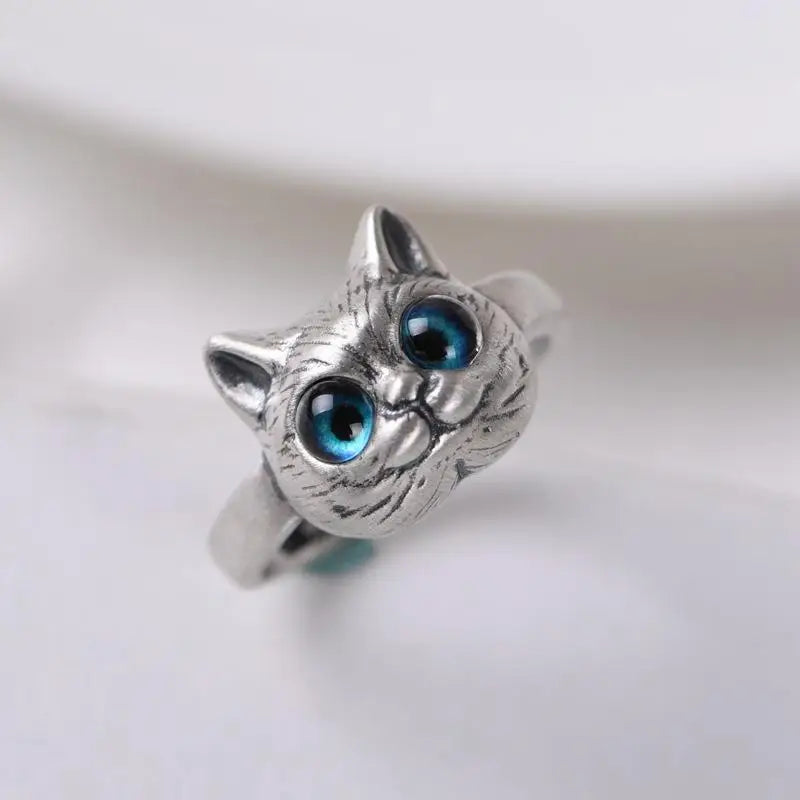 Charm Blue Eyes Cat Rings for Women Girls Cute Animal Trendy Men Jewelry Gifts