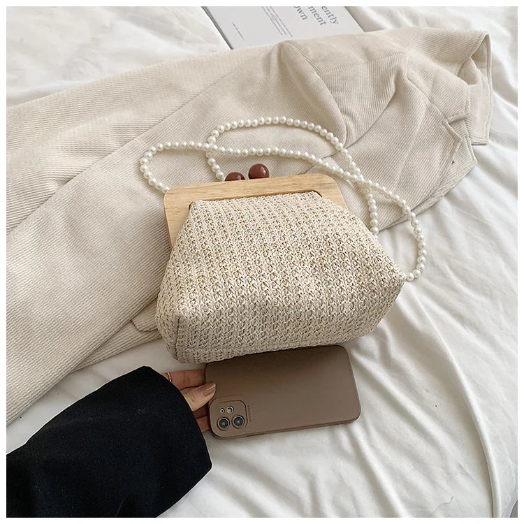 Design Woven Straw Clip Handbags and Purses Shouler Crossbody Bags for Women New Vintage Summer Beach Ladies Messenger Bags