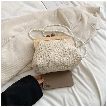 Design Woven Straw Clip Handbags and Purses Shouler Crossbody Bags for Women New Vintage Summer Beach Ladies Messenger Bags