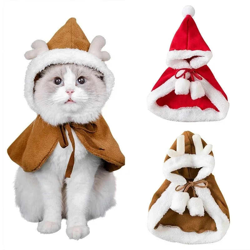 Pet Costumes Cute Christmas Cloak Cosplay Costume For Kittens Dog Clothes Antler Decoration Winter Warmth Pet Supplies