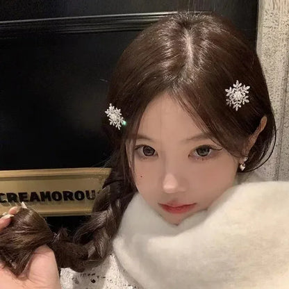 Petshomesupplies /5pcs Snowflake Rhinestone Hair Clips Crystal Hairpin for Women Barrette Wedding Bridal Christmas Ornaments Hair Accessories