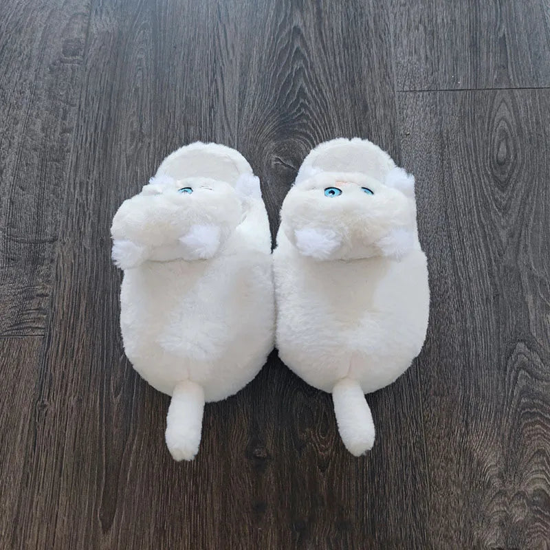 Footsie Cat Slippers Women's Winter Warm Shoes Free Shipping Funny Kitty Animal Slides Woman Fluffy Fur Mules Birthday Gift Toys