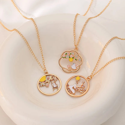 Cute Cat Bunny Sika Deer Necklace for Women Kids Fashion Cartoon DIY Animal Pendant Necklace Party Jewelry Accessories Gift