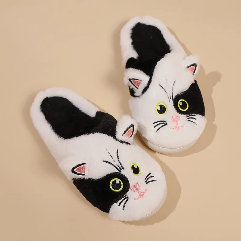 Cuddly Hug Cat Slippers Women Men Winter Home Slides Kawaii Floor Shoes Furry Slippers Girl White Mules Funny Cute Gift Slippers