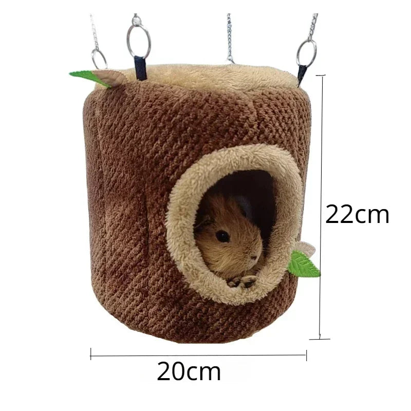 Small Animals Pet House Hamster Nest Stump Shaped Round Hang Hammock Guinea Pig Ferret Squirrel Rabbit Winter Warm Cotton Beds