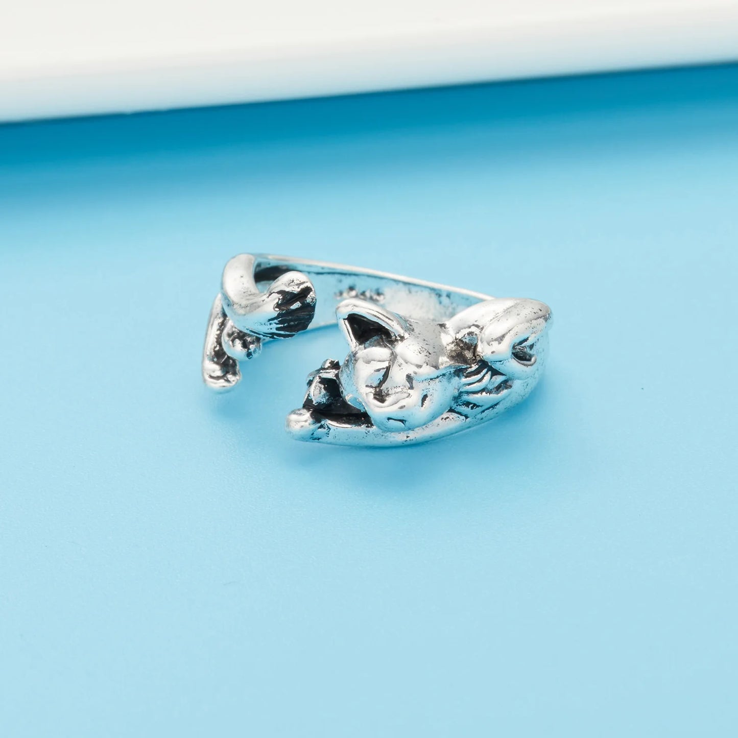 Cute Fortune Cat Shape Opening Rings For Women Silver Color Vintage Frog Toad Animal Delicate Finger Ring Girl Fashion Jewelry