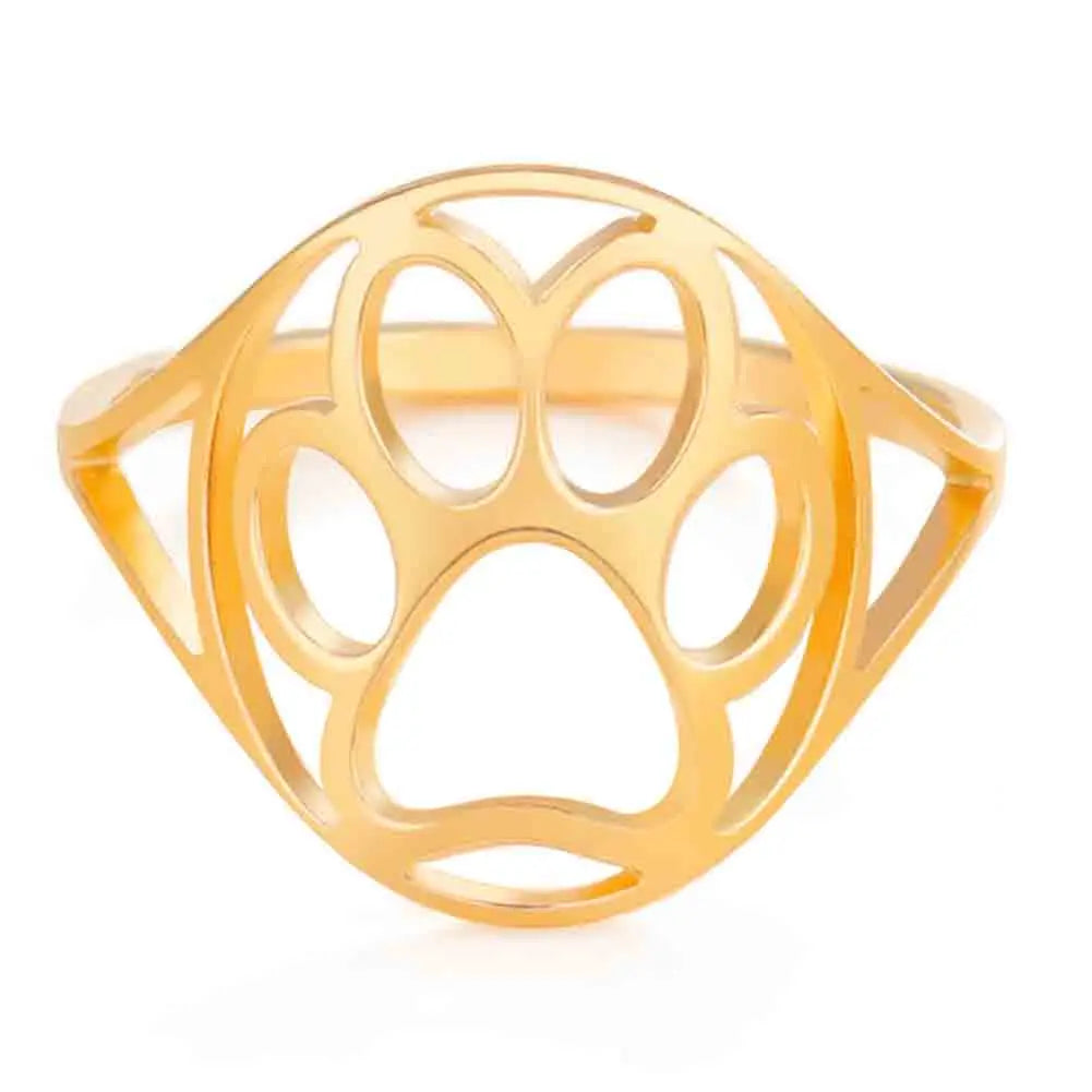 Sipuris Dog Paw Hollow Rings For Women Stainless Steel Gold Color Hip Hop Cute Ring Jewelry Gifts For Animal Dog Lovers