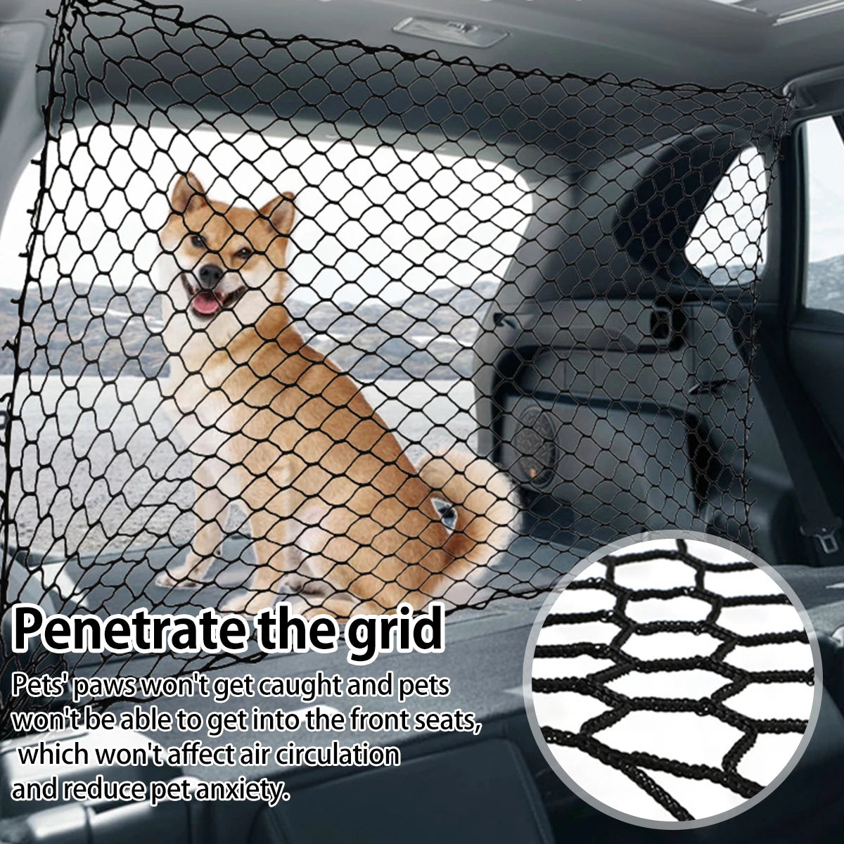 Pet Car Barrier Net Elastic Durable Dog Car Safety Barrier Net Foldable Car Dog Fence Barrier Universal Auto with Hooks New 2024