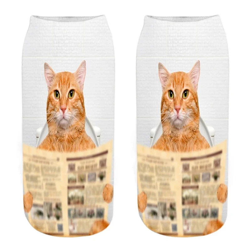 New 3D Print Funny Cute Cartoon Kitten Unisex Creative Colorful Multiple Cat Face Happy Low Ankle Socks For Women Dropship