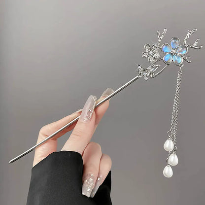 Classic Hair Stick Peach-blossomhair Chopsticks Gold Plated Prong Updo Chignon Hairpin For Women Chinese Hanfu Hair Accessories