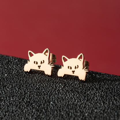 Jisensp 1ペア 漫画動物猫イヤリング かわいいステンレススチール 子猫スタッドイヤリング レディース ガールズ 面白いジュエリー イヤリング