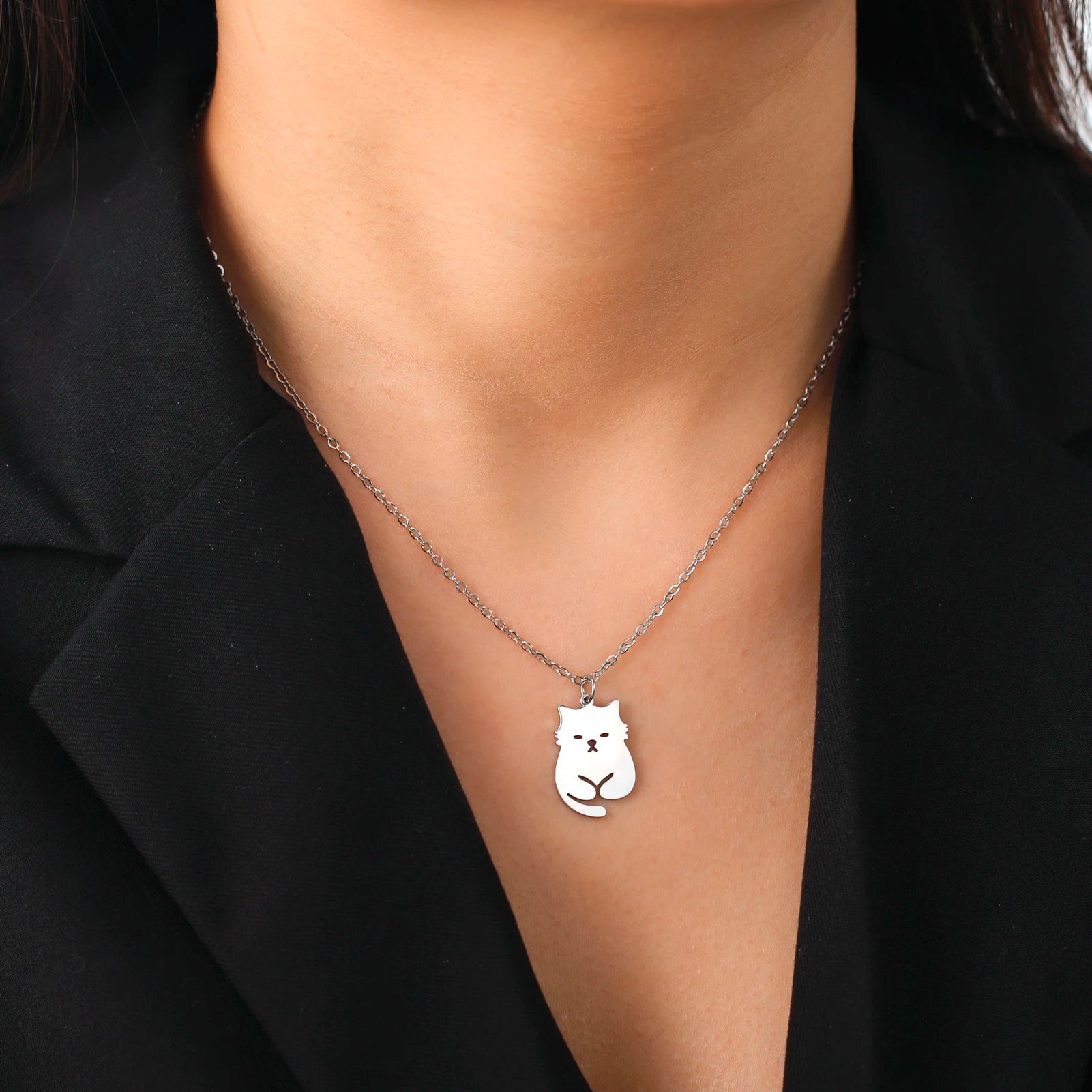 Unift Lovely Cat Pendant Necklace for Women Girl Stainless Steel Neck Chain Choker Pet Kitten Animal Kid Daughter Jewelry Gift