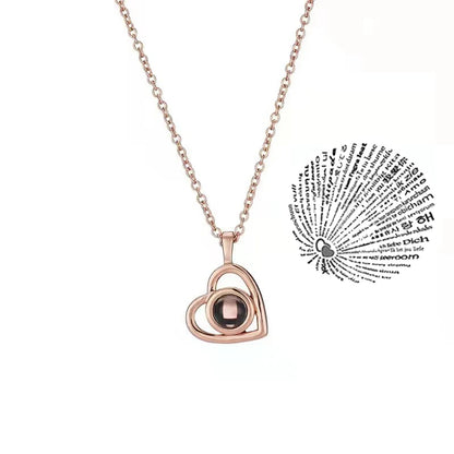 Love Heart Necklace 100 Languages I Love You Projection Pendant Jewelry For Mom Girlfriend Birthday Christmas Romantic Gifts