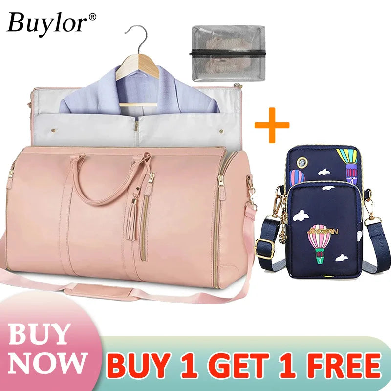 Buylor 2pcs Bags Folding Suit Bag Large Capacity Travel Luggage Bag With Shoe pouch Waterproof Women Handbag Outdoor Fitness Bag